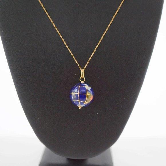 Estate Sale 14k Yellow Gold Globe Pendant Charm Necklace 18 Vintage Style USA - Picture 4 of 4